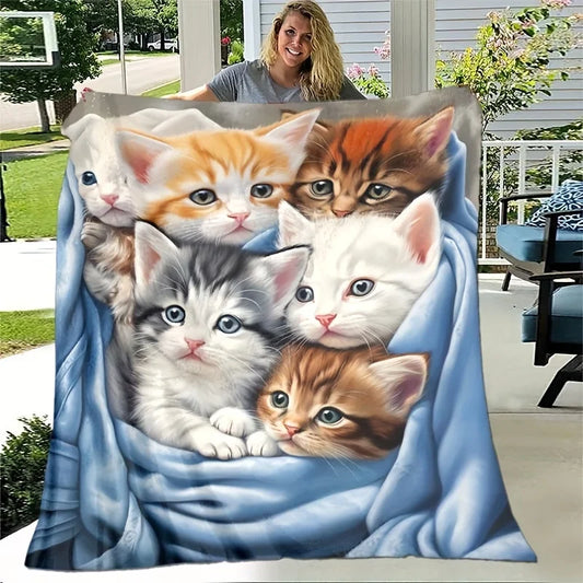 1pc Cute Cat Thin Blanket - Lightweight