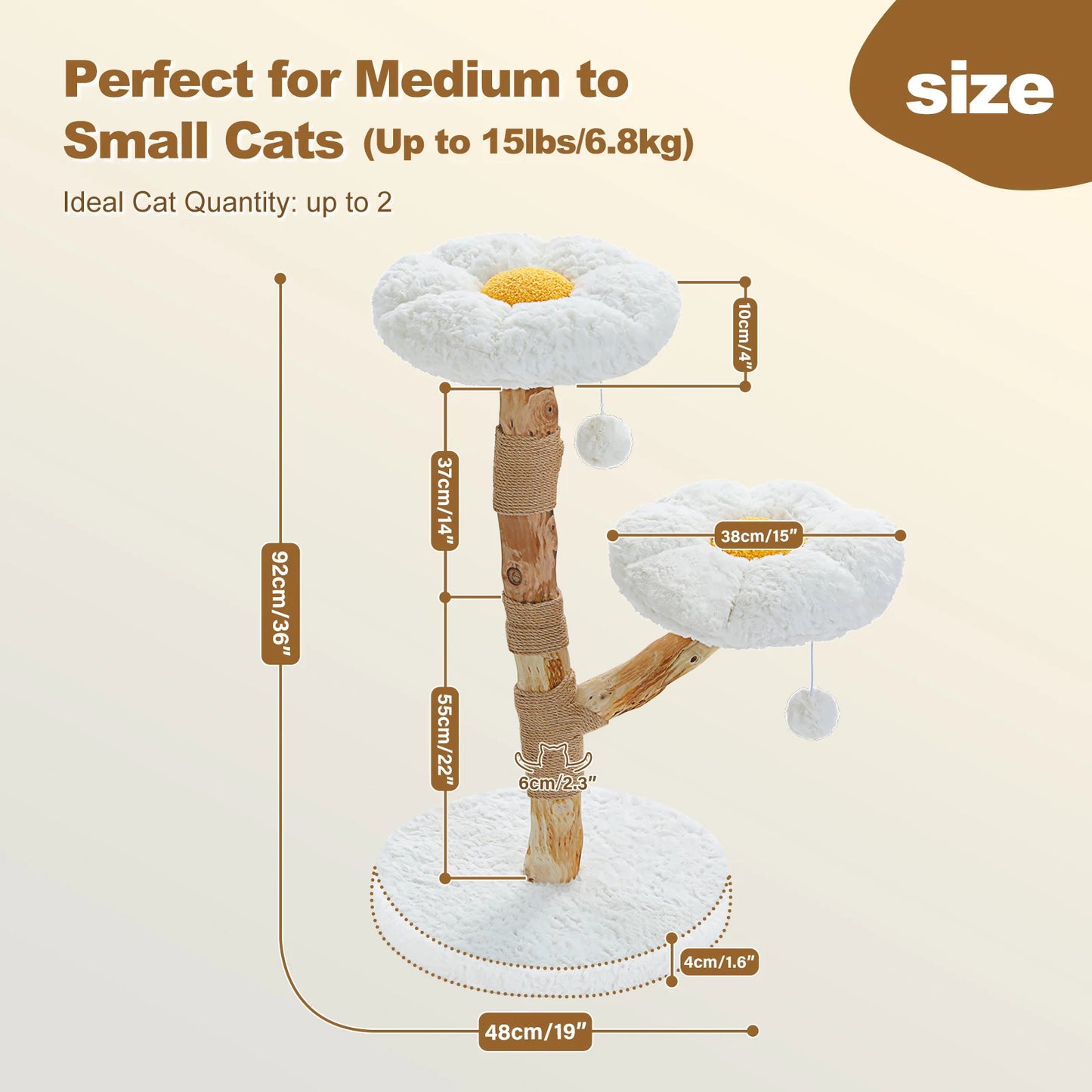 Flower Cat Tree for Indoor Cats Modern Wood Cat Tower with 2 Perches
