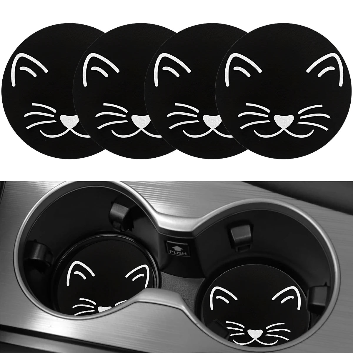 4pcs black cat face pattern design car coaster -