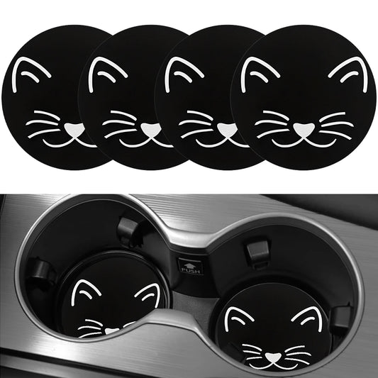 4pcs black cat face pattern design car coaster -