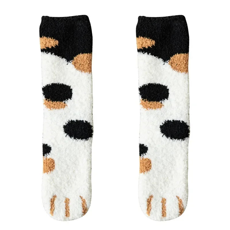 6 Pairs Womens Cats Paw Stripe 3d Socks