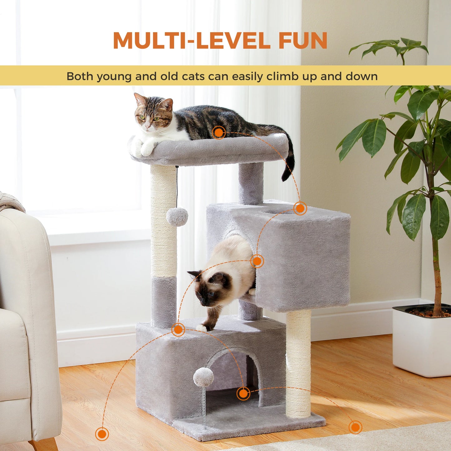 Multi-Level Cat Tree Tower with Sisal Scratching Post